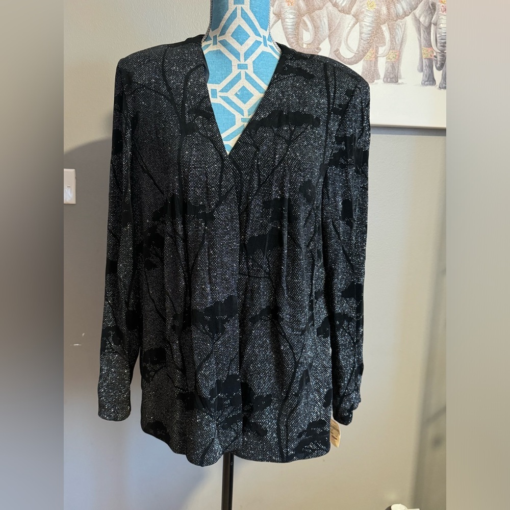 Alex Evenings Women's Size 18W Cardigan Black Silver Sparkle